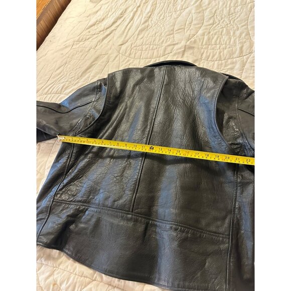 VTG Blk Leather Motorcycle Jacket  Lg?  Zippers Biker Goth Punk 90s Grunge Read - Picture 13 of 16
